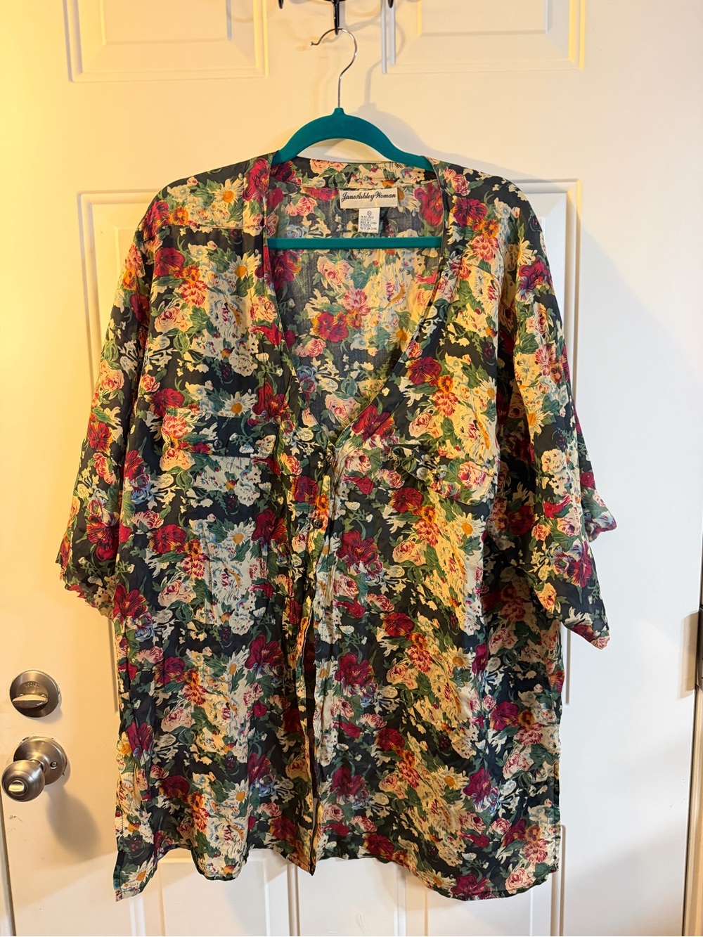 Title: Vintage Jane Ashley Woman 100% Silk Floral Blouse Topper 3X Boho